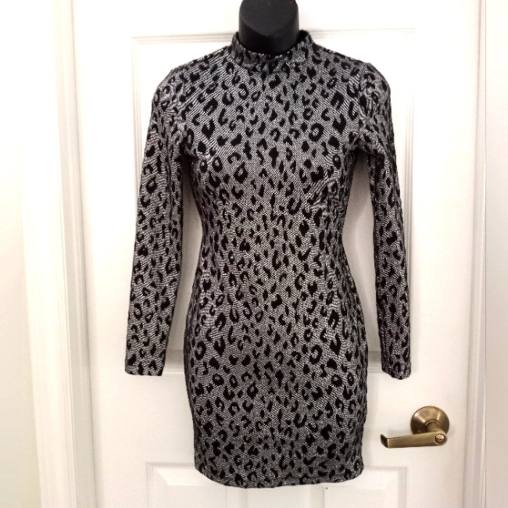 TOPSHOP PETITE Metallic Cheetah Print Bodycon Mini Party Dress